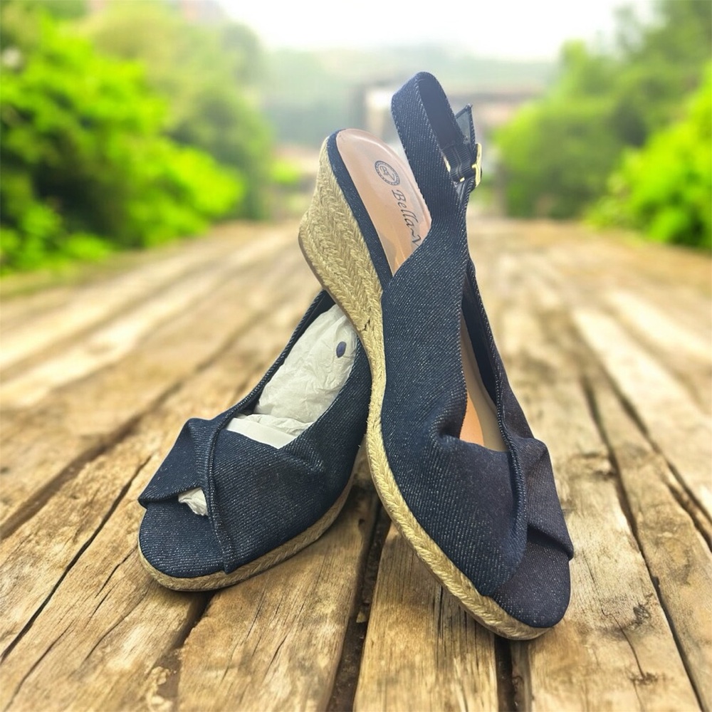 Stylish Bella~Vita Denim Slingback Wedge Sandals
